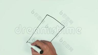使用黑色记号笔在白板上绘制智能手机的人手速